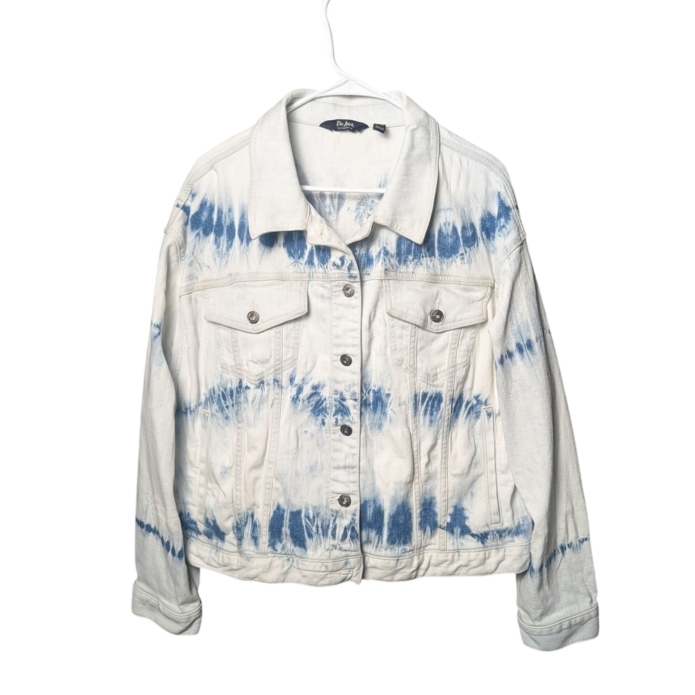 Du Jour 90s Tie-Dye Denim Jacket Blue White Unisex 2X Buttons Pockets Collar EC